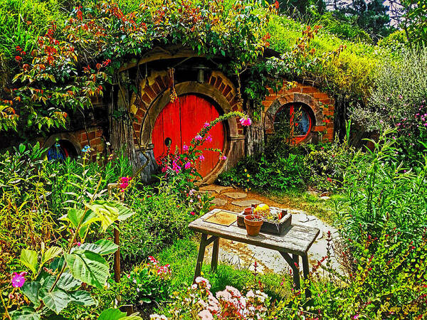 Hobbiton Poster featuring the photograph Red Hobbit Door by Kathy Kelly