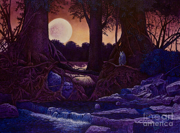 Moon Poster featuring the painting Red Moon by Michael Frank