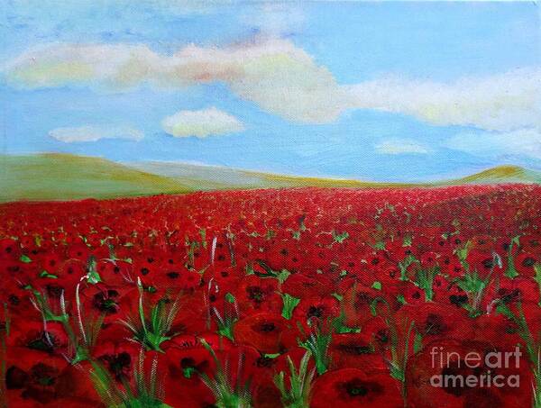 Red Poppies Poster featuring the painting Red Poppies in Remembrance by Karen Jane Jones