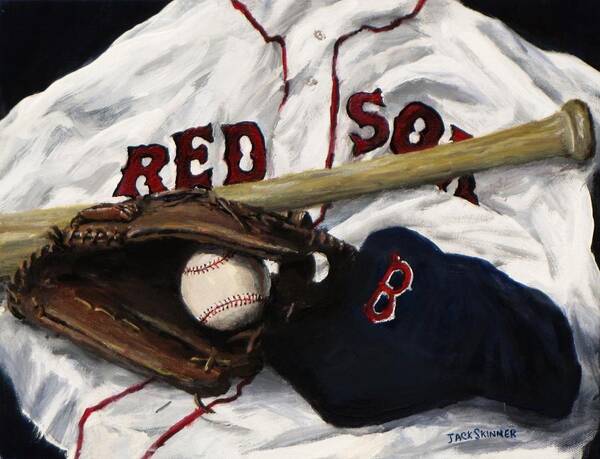 Baseball Poster featuring the painting Red Sox number nine by Jack Skinner