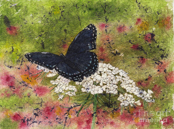 Butterfly Poster featuring the painting Red Spotted Purple Butterfly Queen Annes Lace Batik by Conni Schaftenaar