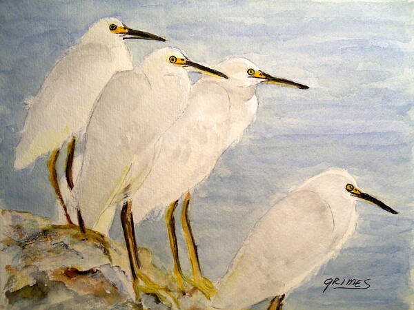 Egrets Poster featuring the painting Resting Egrets by Carol Grimes