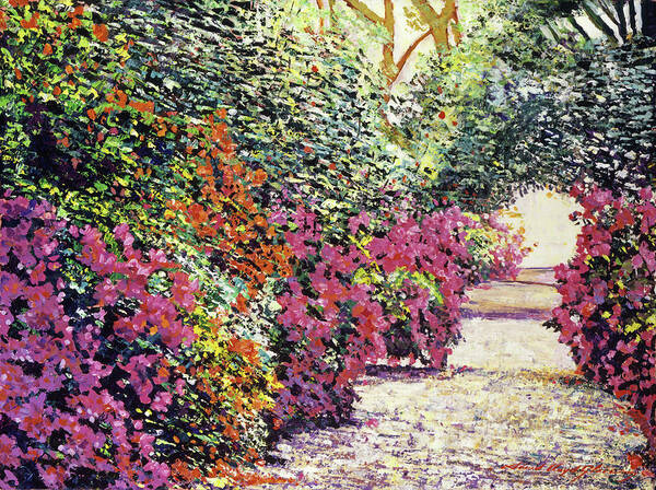 Featured Art Poster featuring the painting Rhododendron Pathway Exeter Gardnes by David Lloyd Glover