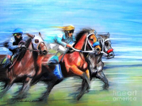 Race Horses Poster featuring the painting Ride Like the Wind by Pat Davidson