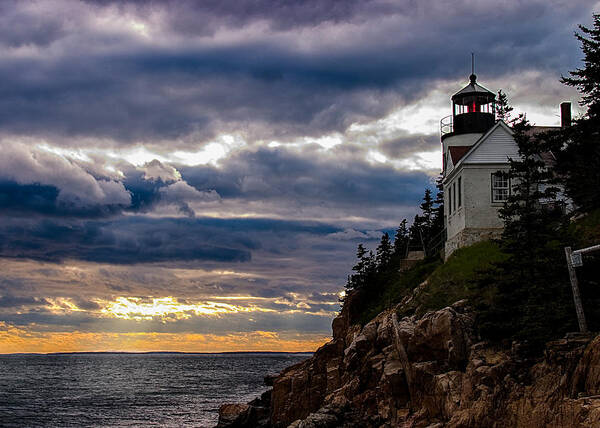 Acadia Poster featuring the photograph Rocky cliffs below Maine lighthouse by Jeff Folger