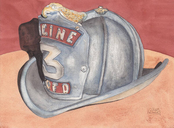 Fire Poster featuring the painting Rondo's Fire Helmet by Ken Powers
