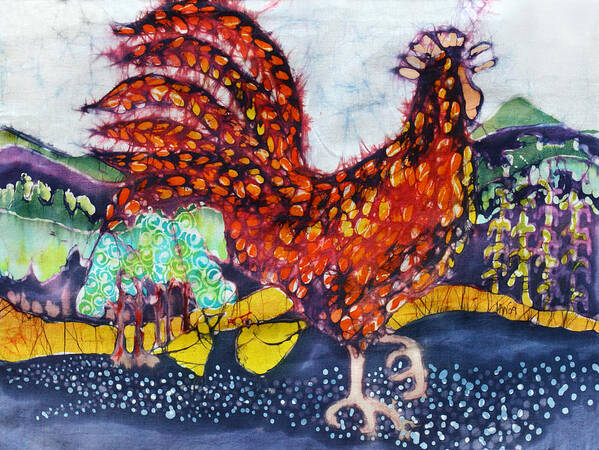 Farm Poster featuring the tapestry - textile Rooster in the Morning by Carol Law Conklin