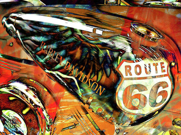 Route 66 Poster featuring the digital art Route 66 Harley Photo Art 001 by DiDesigns Graphics