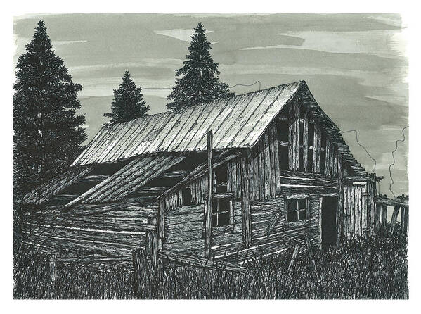 Ontario Farmhouse Poster featuring the drawing Rustic old Barn by Jonathan Baldock