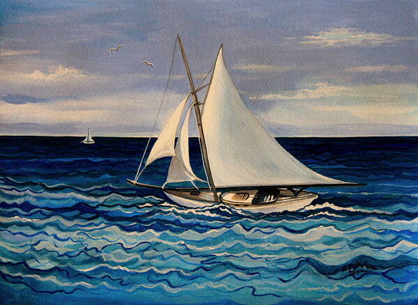 Sailing Poster featuring the painting Sailing With the Waves by Elizabeth Robinette Tyndall