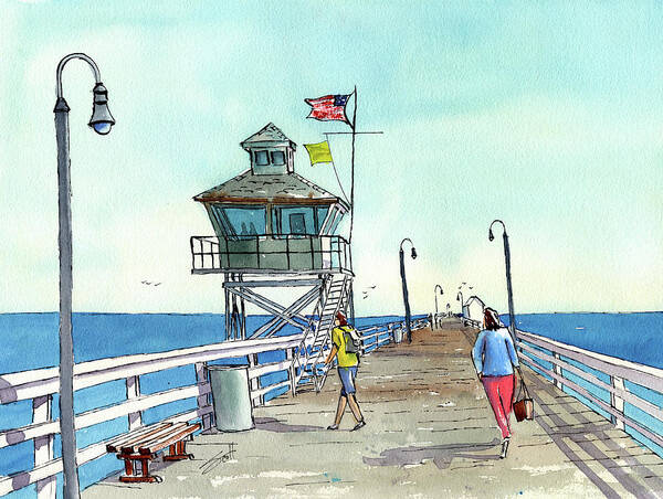 Landscape Poster featuring the painting San Clemente Pier by Scott Brown