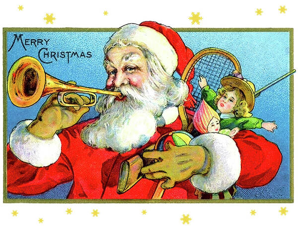 Santa Claus Poster featuring the painting Santa's trumpet by Long Shot