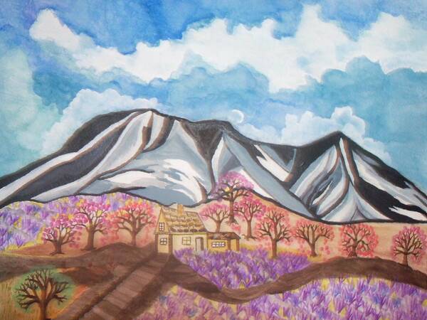 Sawtooth Mountain Farm Poster featuring the painting Sawtooth mountain farm by Connie Valasco