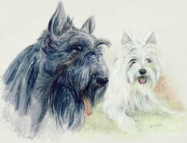 Scottie Poster featuring the painting Scottie and Westie by Morgan Fitzsimons