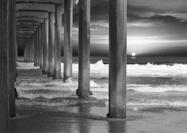 Pier Poster featuring the photograph Scripps Pier at Sunset - Black and White by Russ Harris