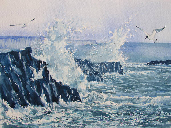Glenn Marshall Yorkshire Artist Poster featuring the painting Sea, Splashes and Gulls by Glenn Marshall