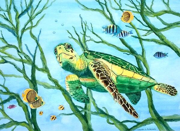 Sea Turtle Poster featuring the painting Sea Turtle Series #3 by Laurie Anderson