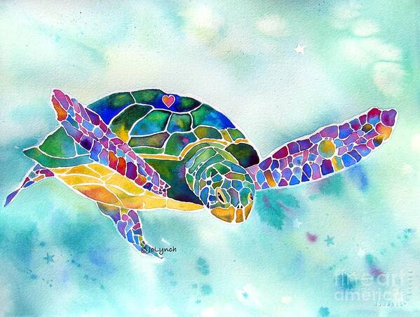  Sea Turtle Paintings Poster featuring the painting Sea Weed Sea Turtle by Jo Lynch