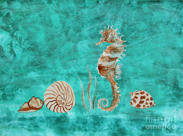 Seahorse Poster featuring the painting Seahorse and Shells by Robin Pedrero