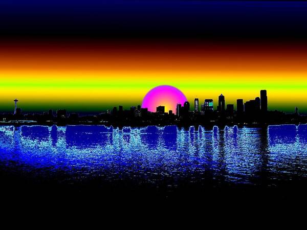 Seattle Poster featuring the digital art Seattle Dawning by Tim Allen