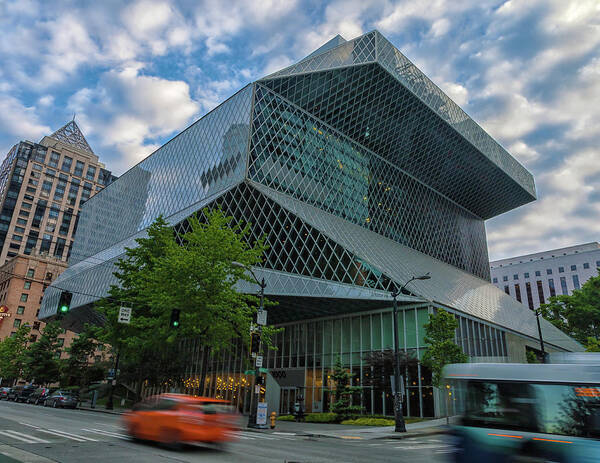 City Poster featuring the photograph Seattle Main Library 1 by Jonathan Nguyen