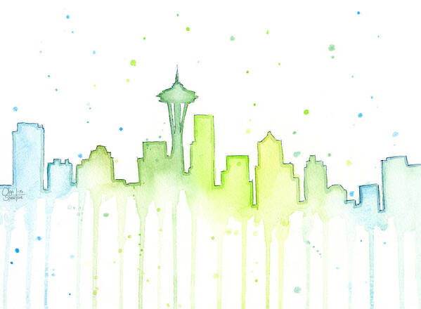 Seattle Poster featuring the painting Seattle Skyline Watercolor by Olga Shvartsur