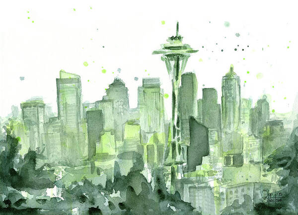Seattle Poster featuring the painting Seattle Watercolor by Olga Shvartsur