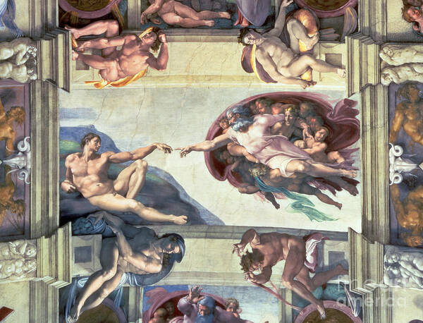 Sistine Poster featuring the painting Sistine Chapel Ceiling Creation of Adam by Michelangelo