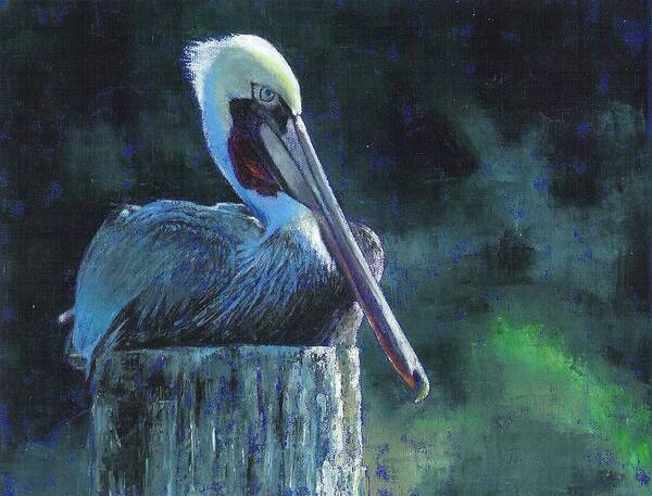 Pelican Poster featuring the painting Sitting on the St Marks by Pam Talley