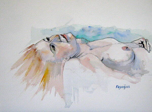 Female Poster featuring the painting Sketch Mary Lying by Ray Agius