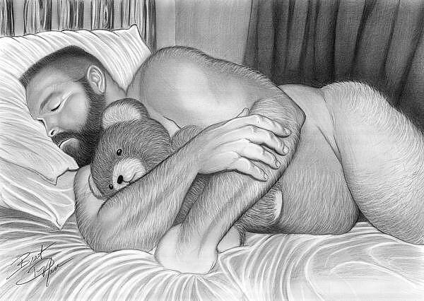 Men Poster featuring the drawing Sleepy Time For Teddy by Brent Marr