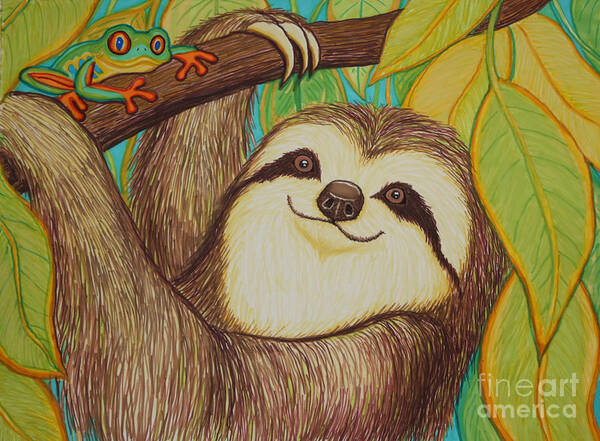 Sloth Poster featuring the drawing Sloth and Frog by Nick Gustafson