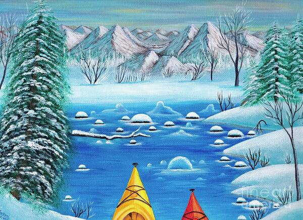 Painting Poster featuring the painting Snow in Mountain Valley by Sudakshina Bhattacharya