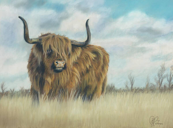 Highland Cow Poster featuring the pastel Solitary by Kirsty Rebecca