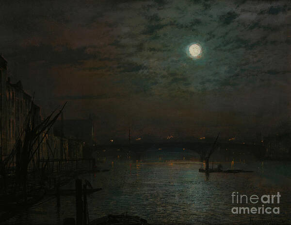 Southwark Bridge By Moonlight Poster featuring the painting Southwark Bridge by Moonlight by John Atkinson Grimshaw