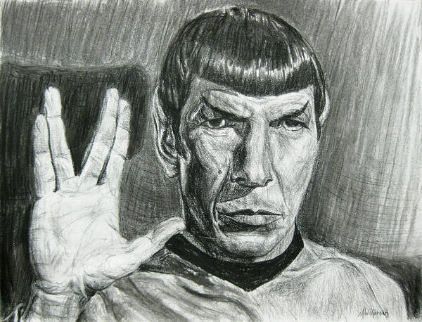 Leonard Nimoy Poster featuring the drawing Spock by Michael Morgan