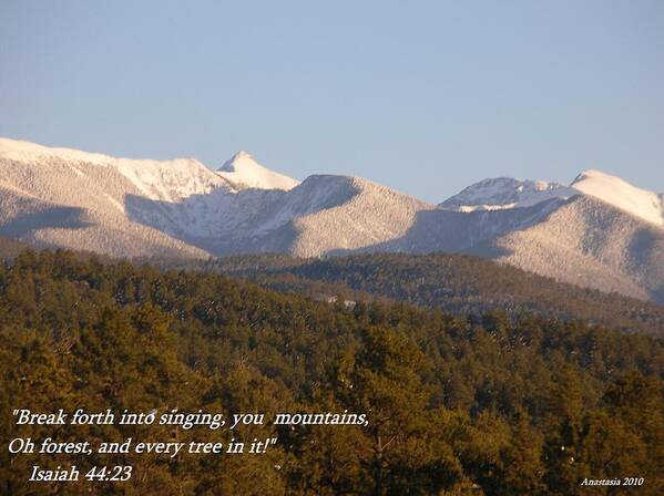 Inspirational Landscape Poster featuring the photograph Spring Snow on the Sangre de Cristos Truchas Peaks by Anastasia Savage Ealy