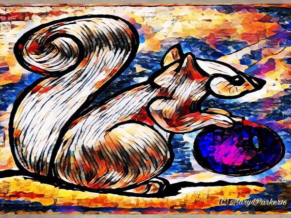 Squirrel Poster featuring the painting Squirrel With Christmas Ornament by MaryLee Parker