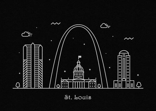 St Louis Poster featuring the drawing St. Louis Skyline Travel Poster by Inspirowl Design