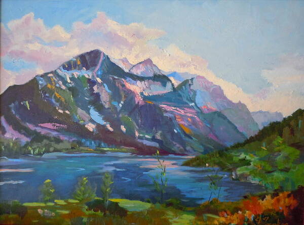 Landscape Poster featuring the painting St. Marys Lake Glacier National Park by Francine Frank