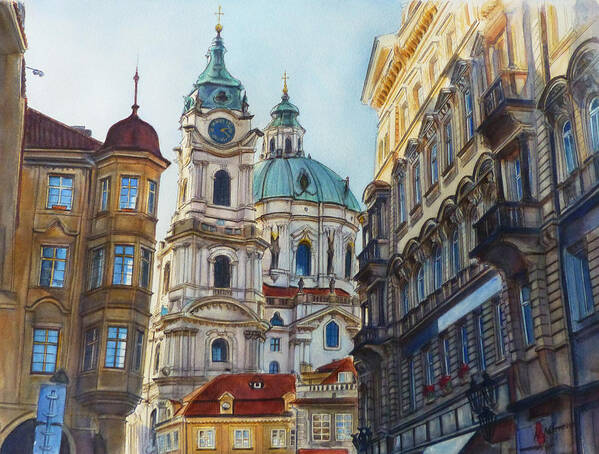 Prague Poster featuring the painting St. Nicholas Church Prague by Henrieta Maneva