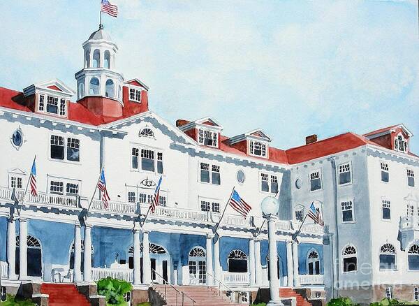 Watercolor Poster featuring the painting Stanley Hotel two by Tom Riggs