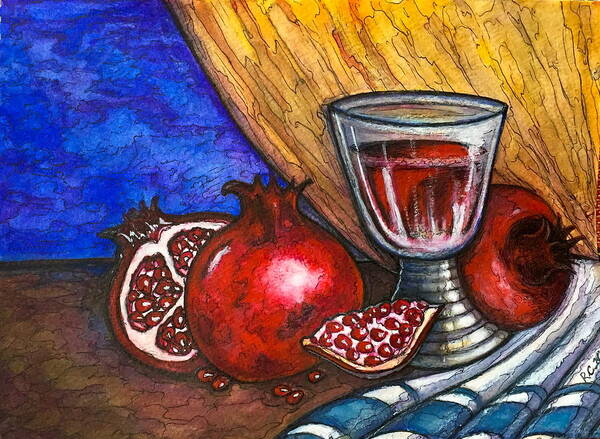 Original Copy Poster featuring the painting Still Life with Pomegranate and Goblet 1 by Rae Chichilnitsky