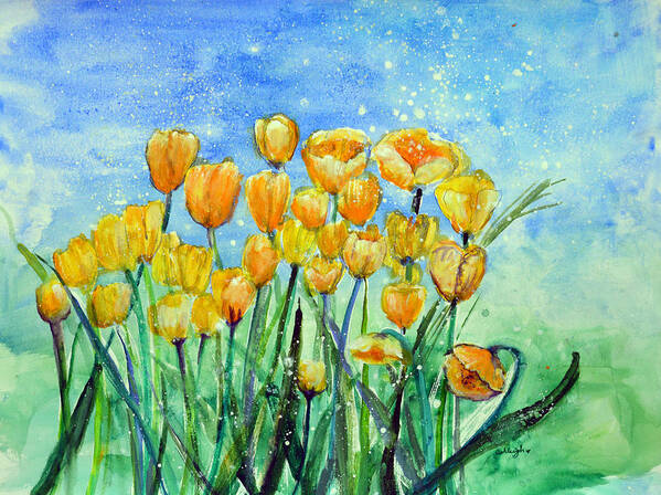 Yellow Tulips Poster featuring the painting Summer Snow by Ashleigh Dyan Bayer