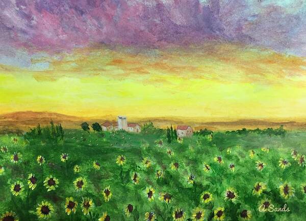 Tuscany Poster featuring the painting Sunflower Field by Anne Sands