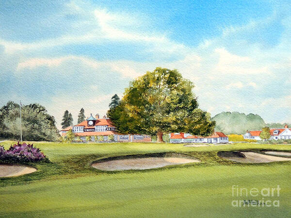 Sunningdale Golf Club Poster featuring the painting Sunningdale Golf Course 18th Green by Bill Holkham