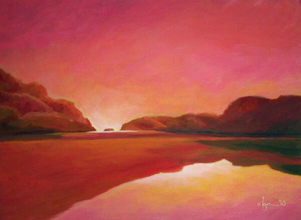 New Zealand Poster featuring the painting Sunset Estuary by Angela Treat Lyon