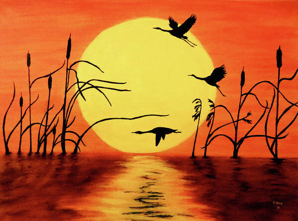 Geese Poster featuring the painting Sunset geese by Teresa Wing