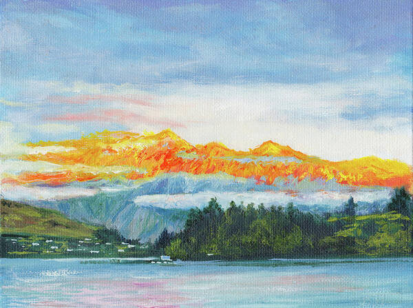 Mountains Poster featuring the painting Sunset on the Remarkables by Dai Wynn