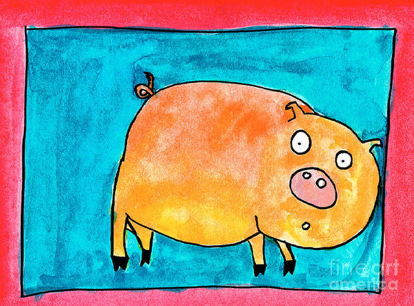 Pig Poster featuring the painting Surprised Pig by Nick Abrams Age Thirteen